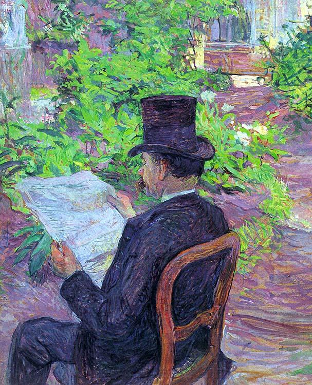  Henri  Toulouse-Lautrec Desire Dihau Reading a Newspaper in the Garden Germany oil painting art